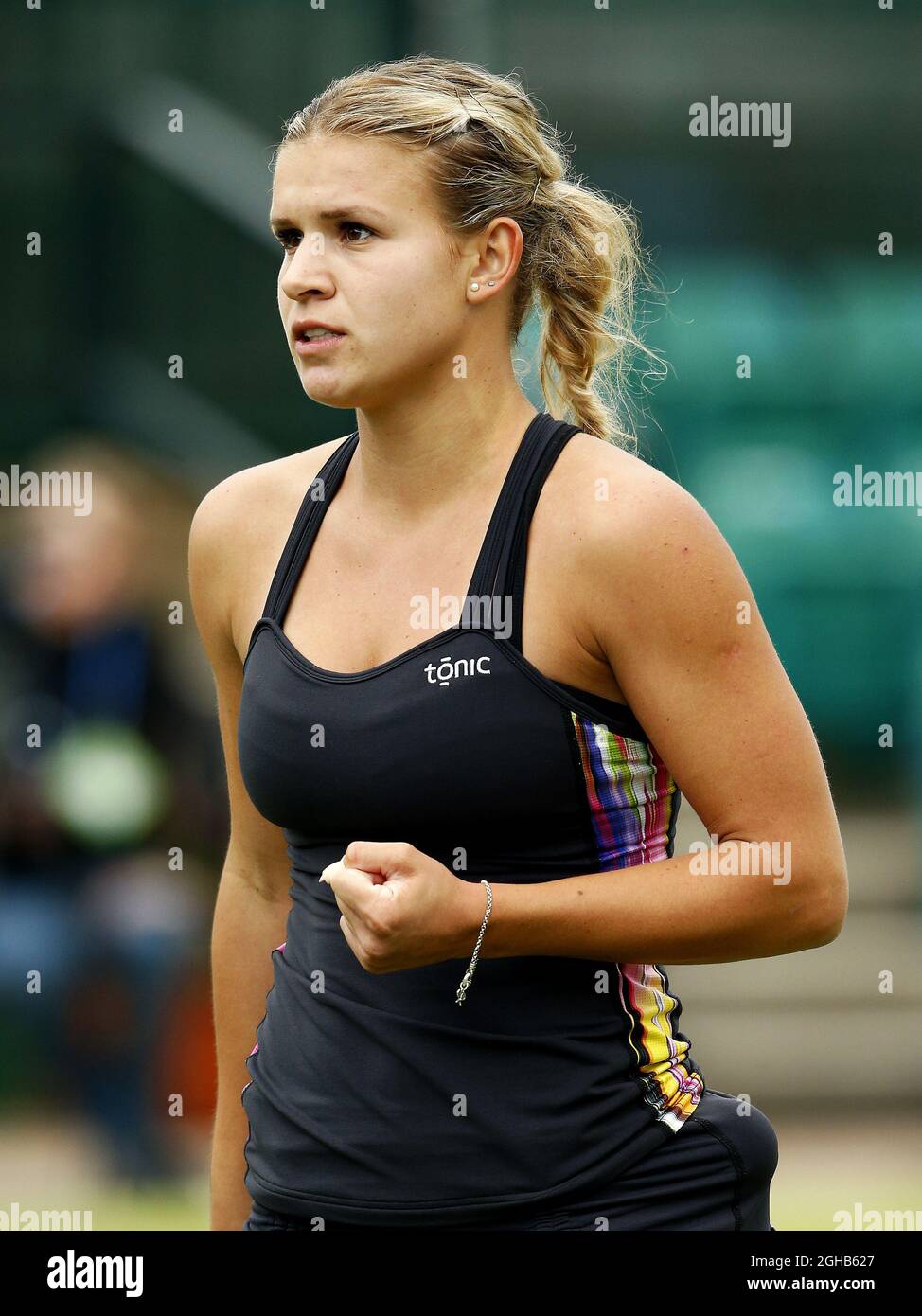Jana Fett aus Kroatien feiert während des Spiels der AEGON Nottingham Open 1. Runde im Nottingham Tennis Center. Bilddatum: 12. Juni 2017. Bildnachweis sollte lauten: Matt McNulty/Sportimage via PA Images Stockfoto