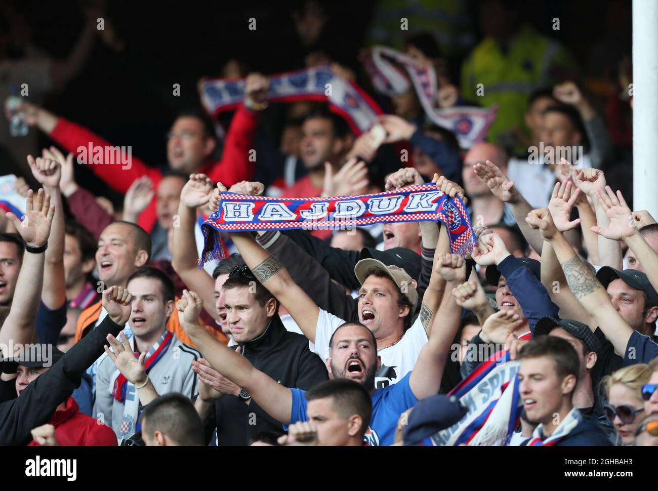 Hadjuk Split-Fans während der Europa League Qualifying Play offs 1. Beinspiel im Goodison Park Stadium, Liverpool. Bilddatum: 17. August 2017. Bildnachweis sollte lauten: David Klein/Sportimage via PA Images Stockfoto