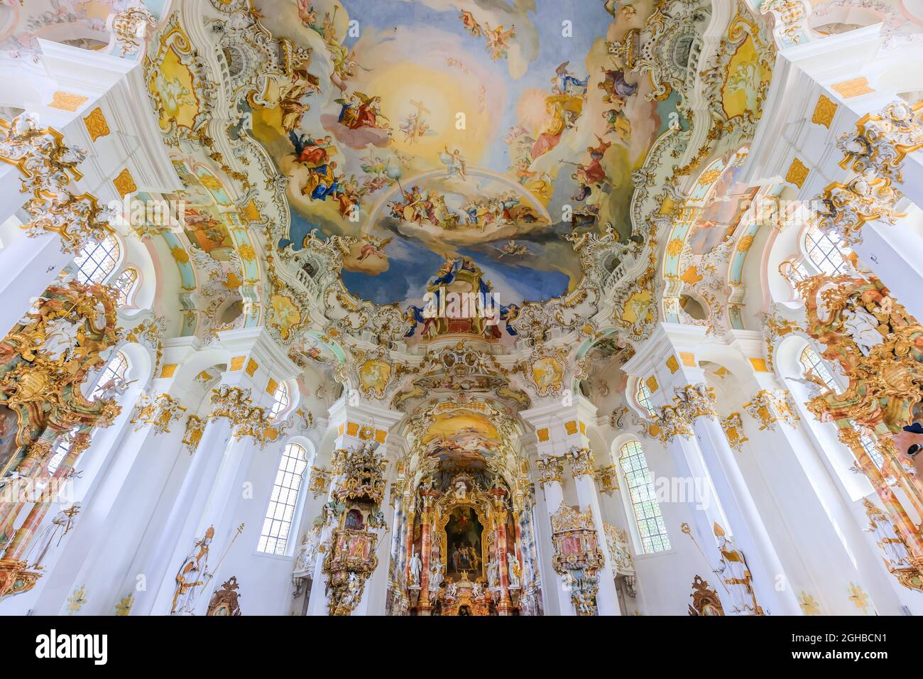 Bayern, Deutschland. Innenansicht der wies-Kirche (Wieskirche bei Steingaden) an der romantischen Straße. Stockfoto