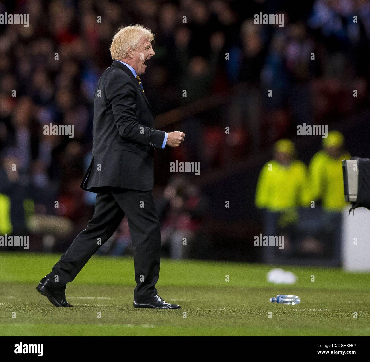 schottland-Manager Gordon Strachan feiert im Hampden Park Stadium, Glasgow, während des Spiels der WM-Qualifying Group F zu Vollzeit. Bilddatum: 5. Oktober 2017. Bildnachweis sollte lauten: Craig Watson/Sportimage via PA Images Stockfoto
