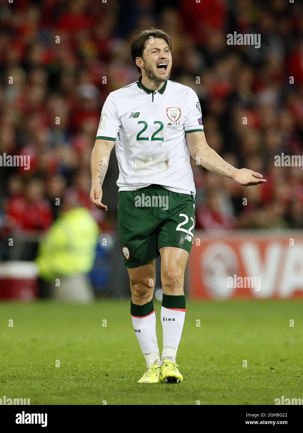 Harry Arter aus der Republik Irland in Aktion beim Qualifikationsspiel der Gruppe D im Cardiff City Stadium, Cardiff. Bild Datum 9. Oktober 2017. Bildnachweis sollte lauten: David Klein/Sportimage via PA Images Stockfoto