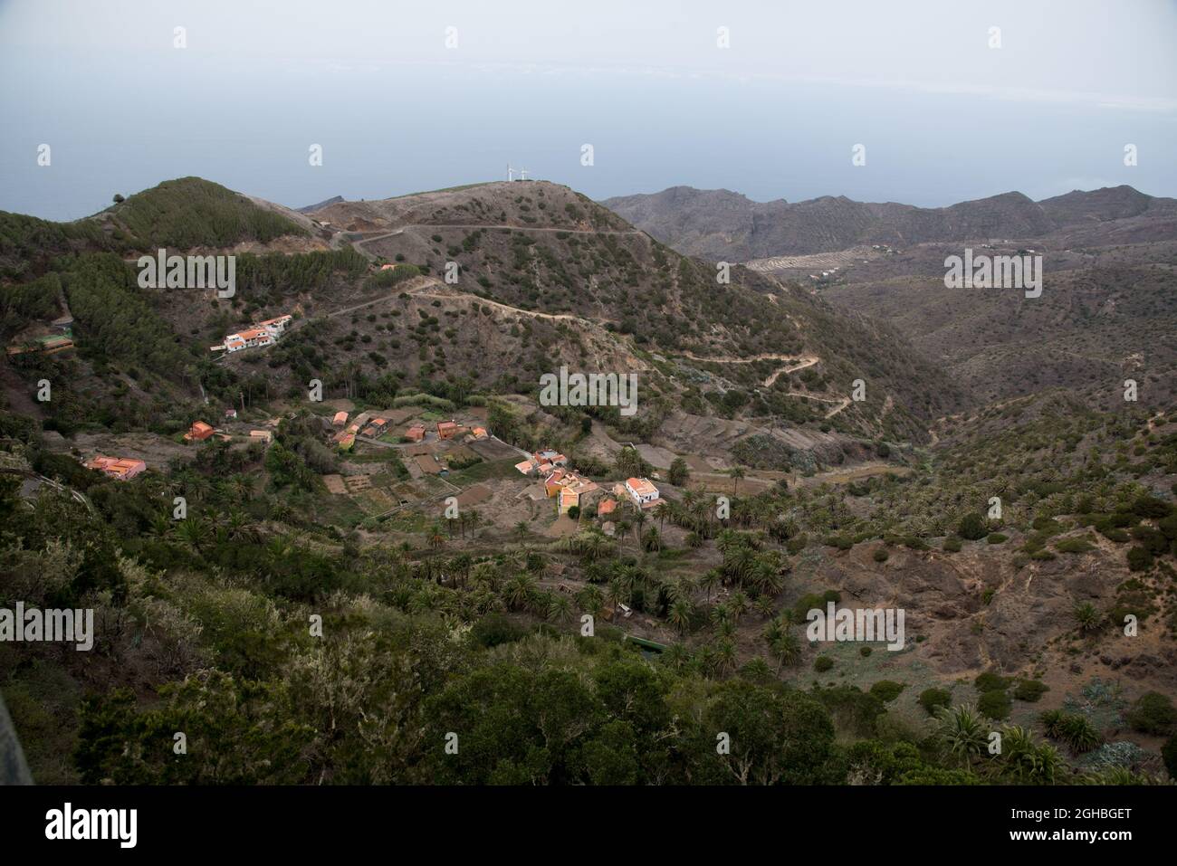 Epina ist ein kleines Dorf auf einer Höhe von 750 Metern über dem Meeresspiegel mit einer Gartenbauwirtschaft oberhalb der nordwestlichen Küste von La Gomera Stockfoto