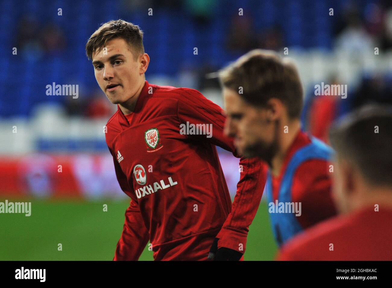 David Brooks aus Wales erwärmt sich vor dem Internationalen Freundschaftsspiel zwischen Wales und Panama im Cardiff City Stadium in Cardiff. Bild Datum 14. November 2017. Bildnachweis sollte lauten: Joe Perch/Sportimage via PA Images Stockfoto