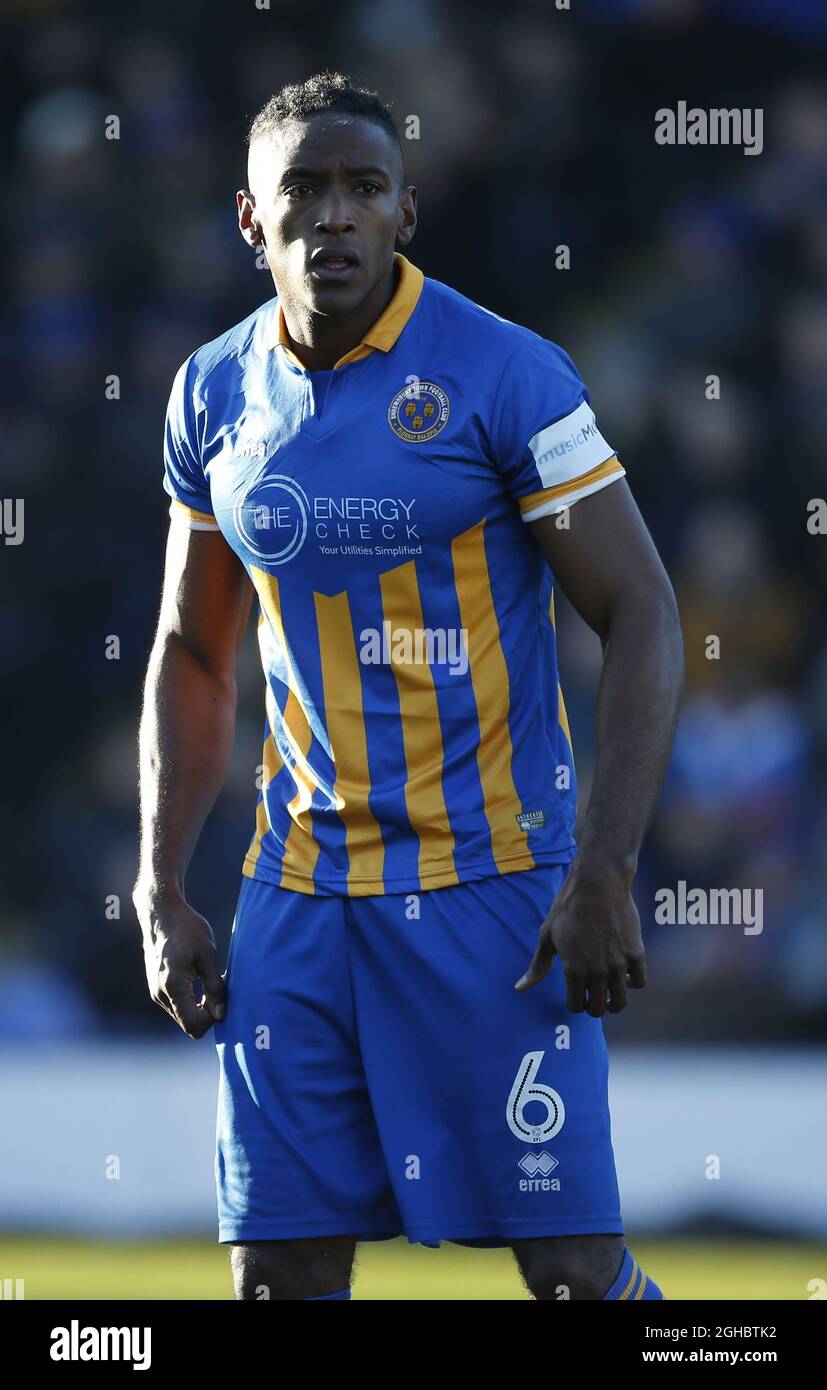 Omar Beckles aus Shrewsbury Town beim Spiel der dritten Runde des FA Cup im New Gay Meadow Stadium, Shrewsbury. Bild Datum 7. Januar 2018. Bildnachweis sollte lauten: Simon Bellis/Sportimage via PA Images Stockfoto