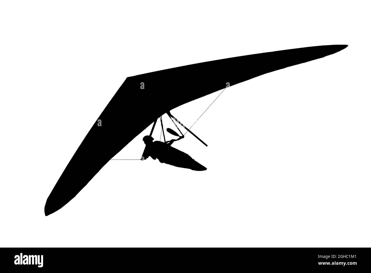 Echte moderne Hängegleiter Flügel Silhouette auf weiß isoliert. Hängegleiter-Flügelprofil Stockfoto
