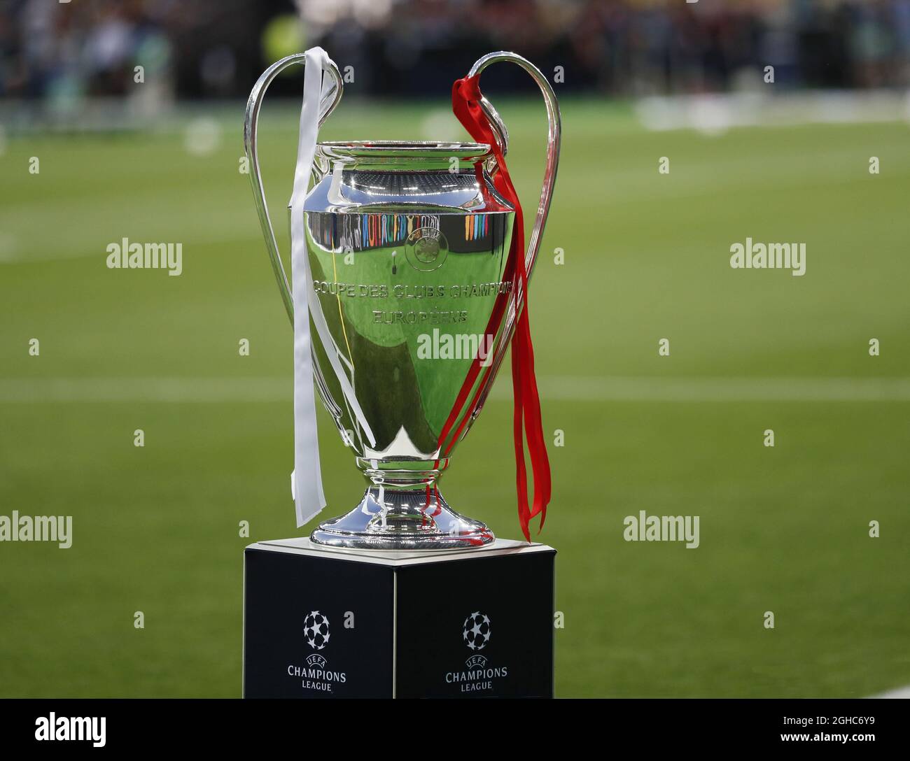 Der UEFA Champions League Cup wurde vor dem UEFA Champions League-Finale im  NSK Olimpiyskiy Stadium in Kiew ausgestellt. Bild Datum 26. Mai 2018.  Bildnachweis sollte lauten: David Klein/Sportimage via PA Images  Stockfotografie -