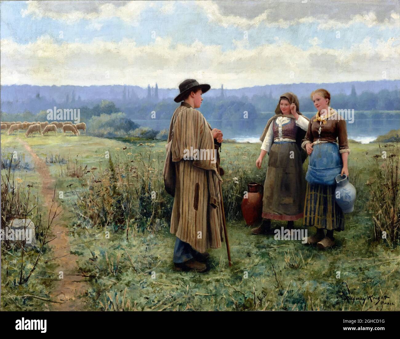 An Idle Moment von Daniel Ridgway Knight (1838-1924), Öl auf Leinwand, c. 1890/95 Stockfoto