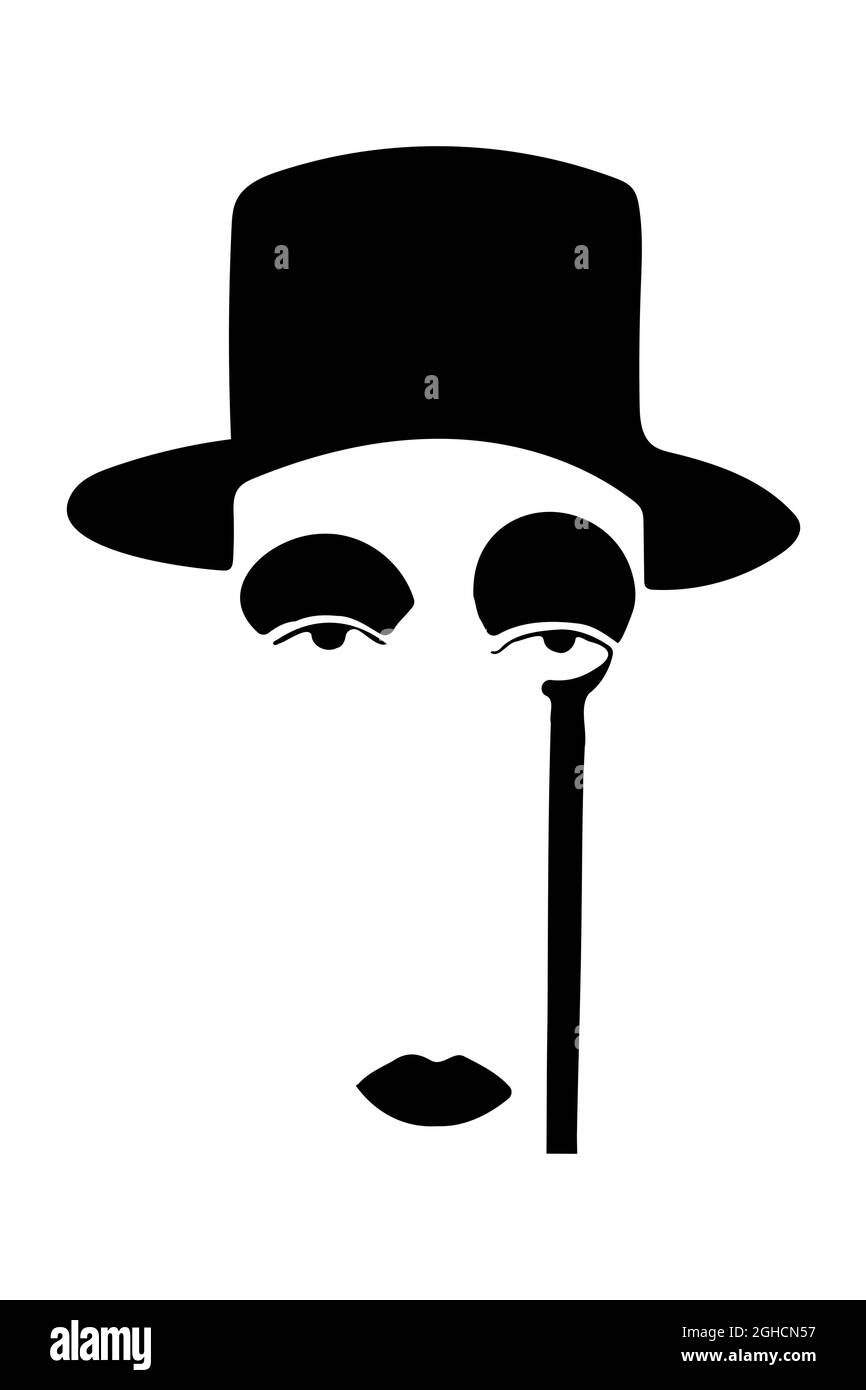 Grafisches Gesicht eines Mannes in einem Hut mit einem Monocle. Stock Vektor