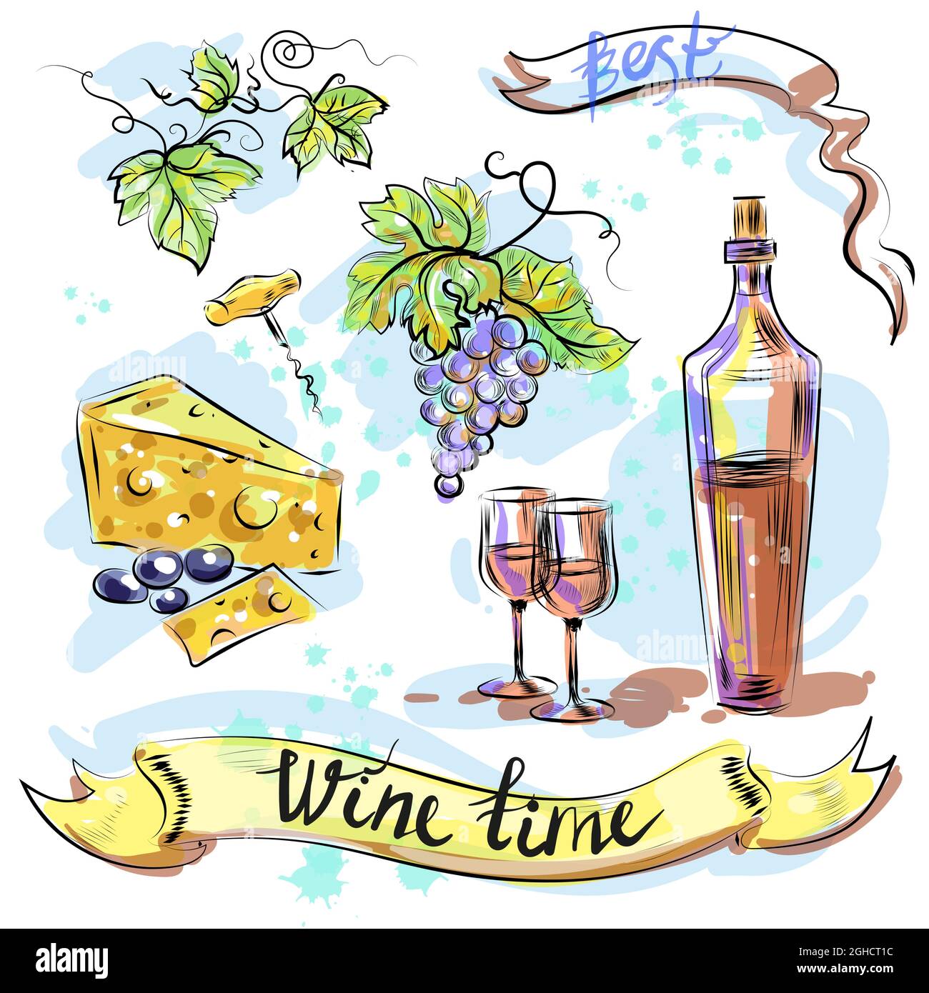 Aquarell beste Wein Zeit Konzept Skizze Vektor Illustration Stock Vektor