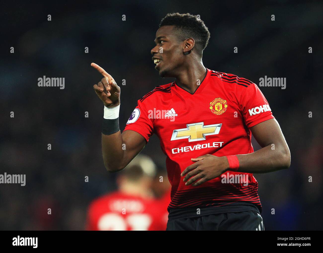 Paul Pogba von Manchester United feiert, nachdem er beim Premier League-Spiel in Old Trafford, Manchester, das erste Tor seines Teams erzielt hat. Bilddatum: 30. Dezember 2018. Bildnachweis sollte lauten: Matt McNulty/Sportimage via PA Images Stockfoto