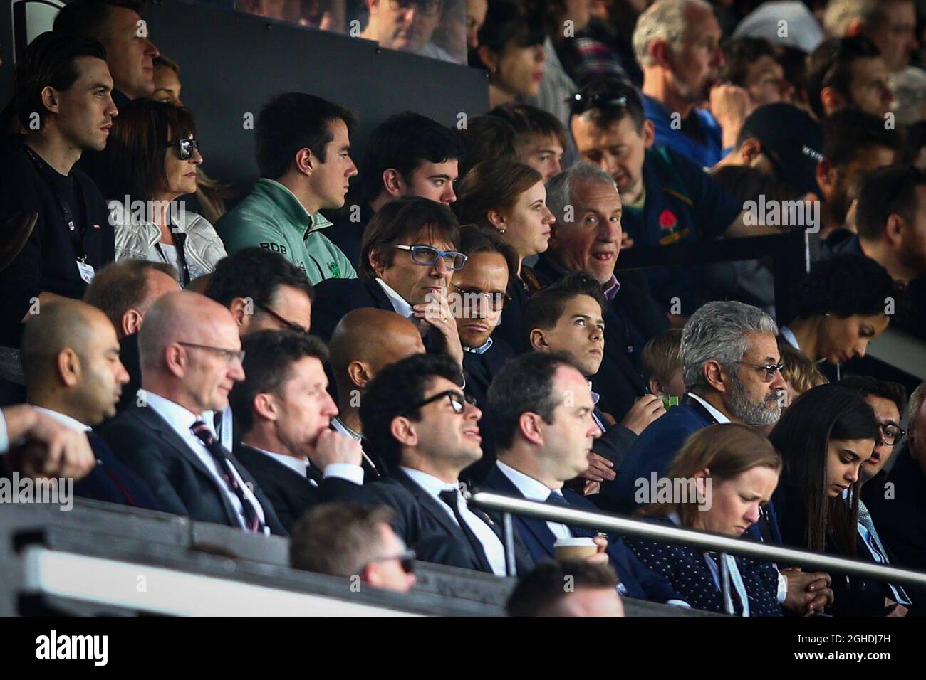 Der ehemalige Chelsea-Manager Antonio Conte blickt während des Premier League-Spiels im Craven Cottage, London, vom Stand auf Bilddatum: 30. März 2019 Bildnachweis sollte lauten: Craig Mercer/Sportimage via PA Images Stockfoto