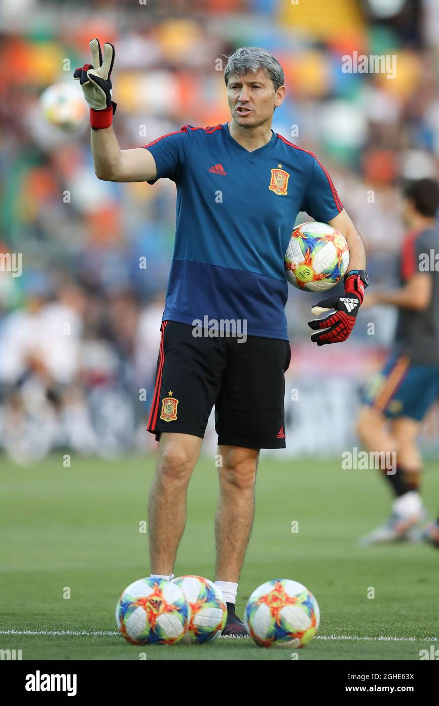 Spanien U21 Torwarttrainer Miguel Angel Espana während des UEFA U-21-Meisterschaftsspiel im Stadio Friuli. Bilddatum: 30. Juni 2019. Bildnachweis sollte lauten: Jonathan Moscrop/Sportimage via PA Images Stockfoto