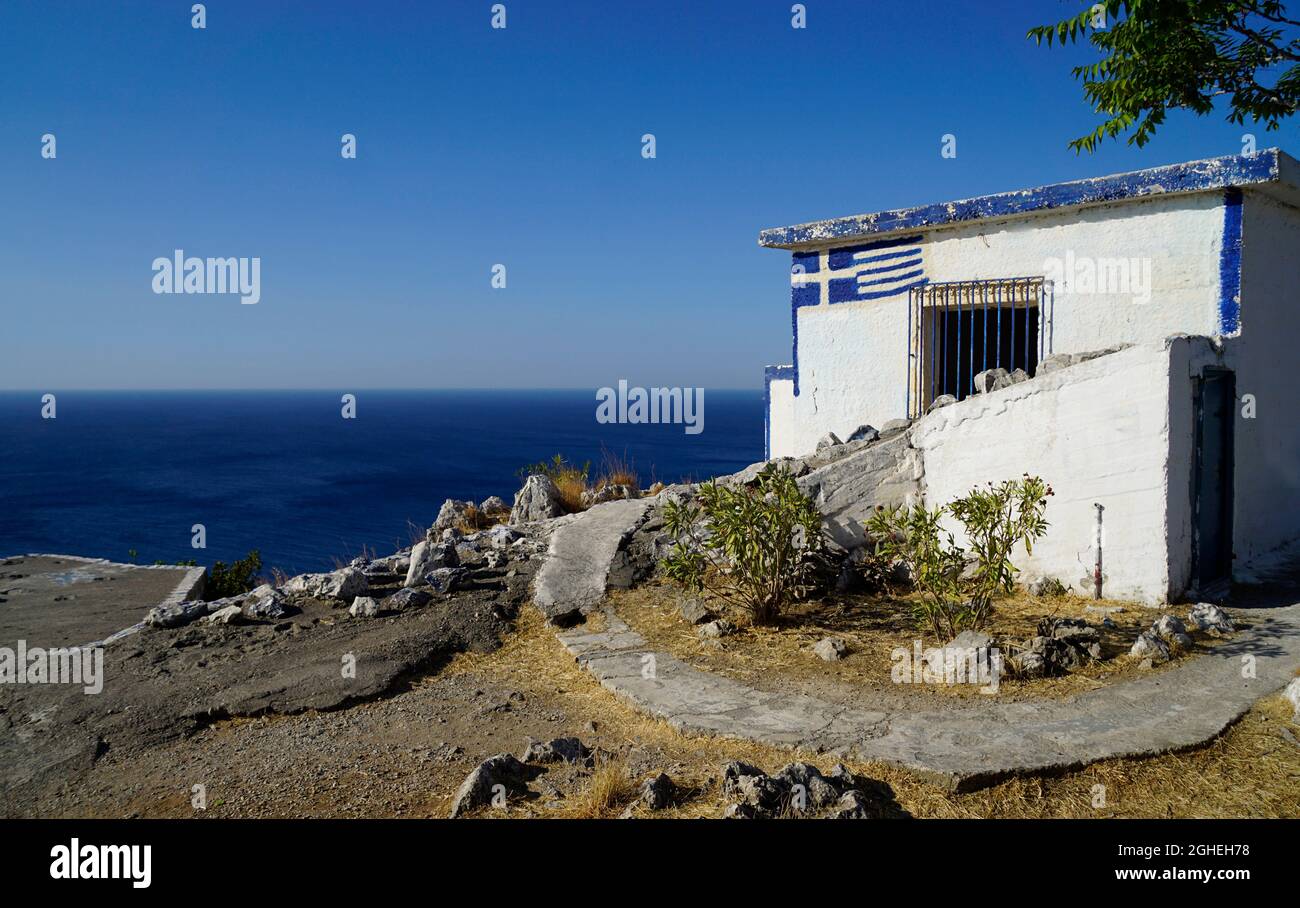 Kleine Kapelle an der Küste von rhodos in griechenland Stockfoto