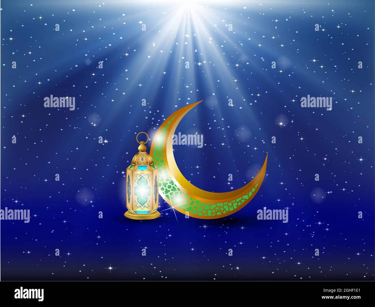 Eid mubarak Deckkarte, gezeichnete Moschee-Nachtansicht vom Bogen. Arabisches Design Hintergrund. Handgeschriebene Grußkarte. Vektorgrafik Stock Vektor