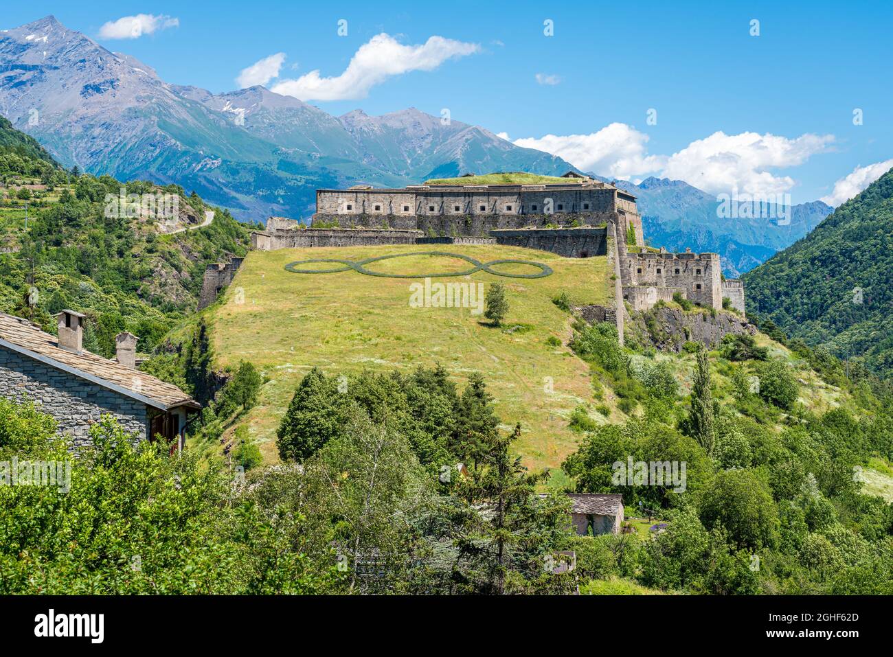 Das Fort von Exilles, im Susa Valley. Provinz Turin, Piemont, Norditalien. Stockfoto