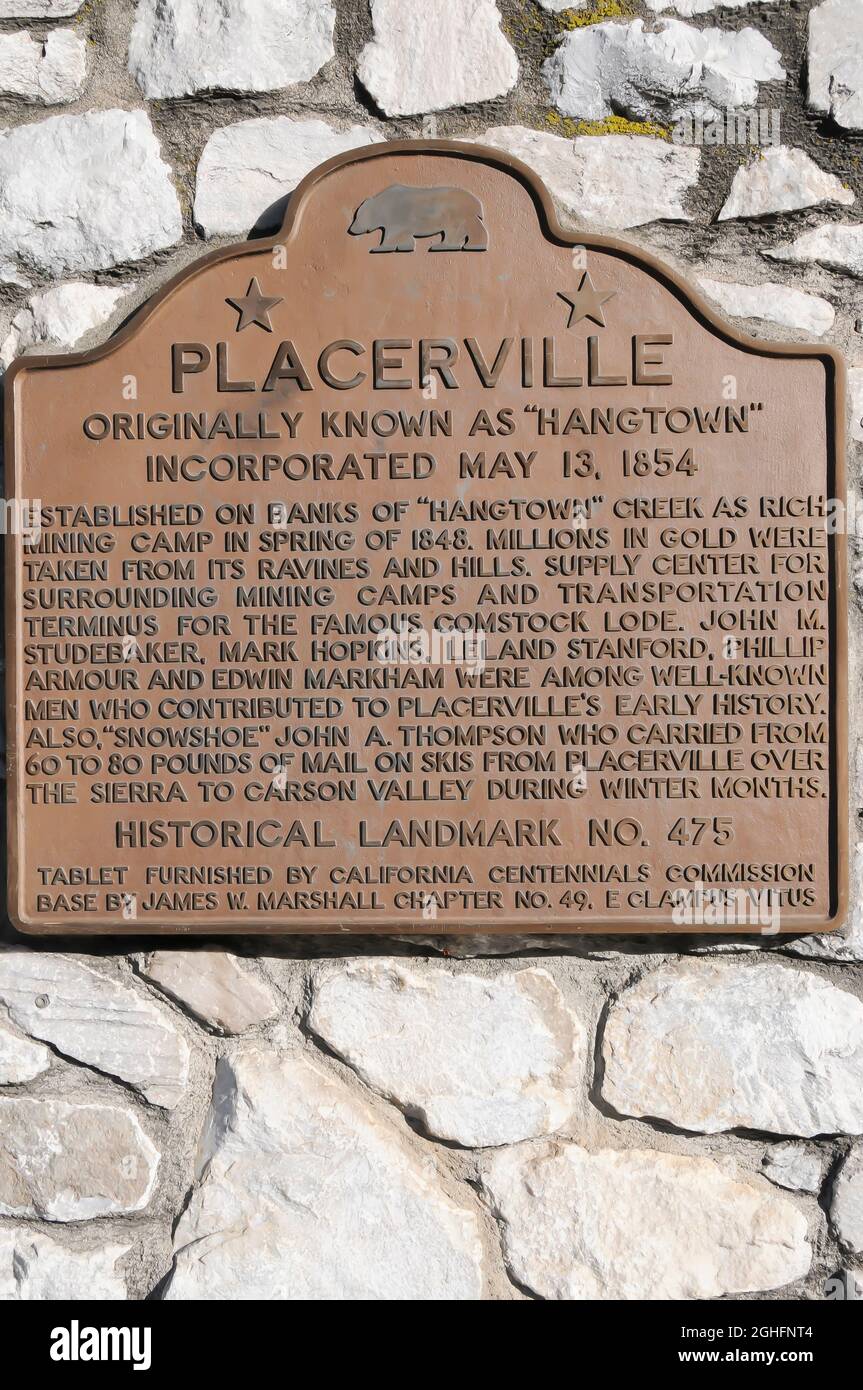 Historical Landmark No. 475 - Placerville, Kalifornien Stockfoto