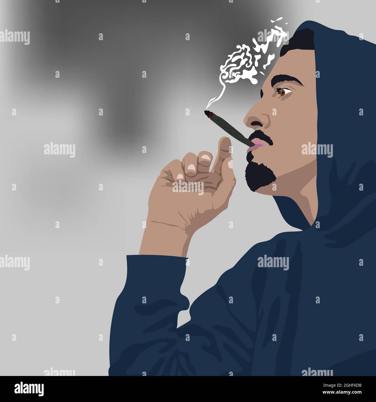 Ein junger Mann zündet eine Zigarette an. Flache Cartoon-Vektor-Illustration. Stock Vektor