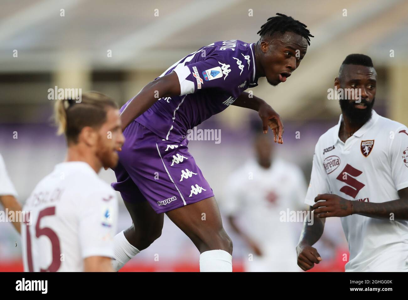 Christian Kouame von ACF Fiorentina sieht zu, wie sein Kopfball von Salvatore Sirigu vom FC Turin während des Serie-A-Spiels im Stadio Artemio Franchi in Florenz gerettet wird. Bilddatum: 19. September 2020. Bildnachweis sollte lauten: Jonathan Moscrop/Sportimage via PA Images Stockfoto