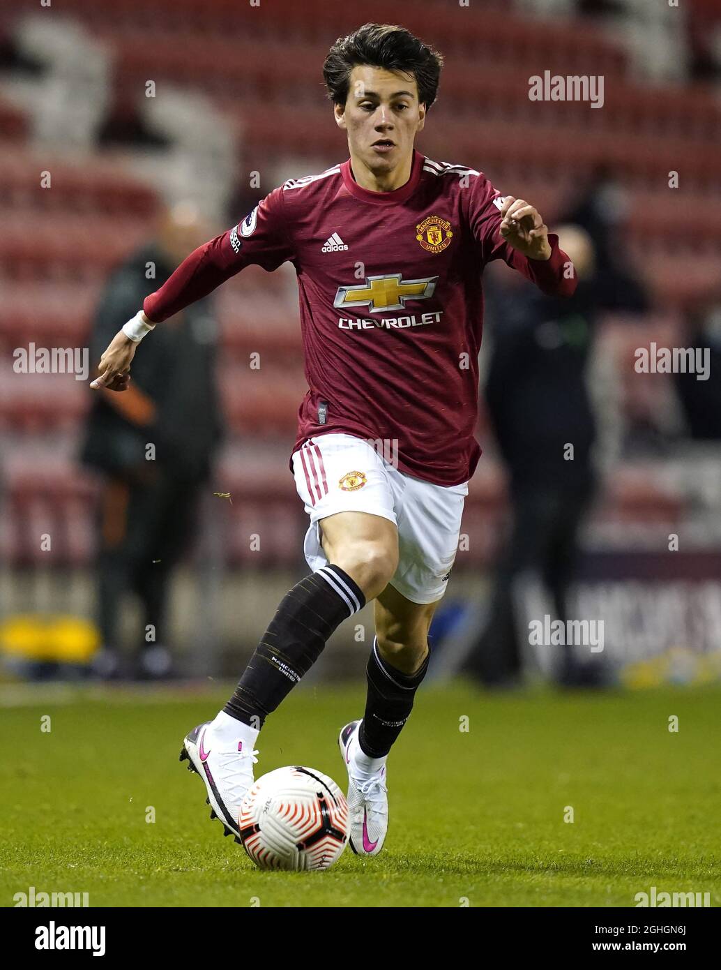 Facundo Pellistri aus Manchester United während des Spiels in der Premier League 2 im Leigh Sports Village, Leigh. Bilddatum: 23. Oktober 2020. Bildnachweis sollte lauten: Andrew Yates/Sportimage via PA Images Stockfoto