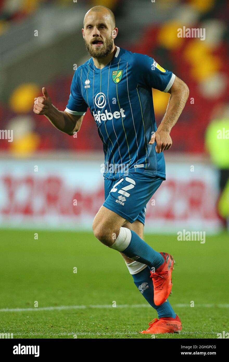 Teemu Pukki aus Norwich während des Sky Bet Championship-Spiels im Brentford Community Stadium, London. Bilddatum: 27. Oktober 2020. Bildnachweis sollte lauten: Paul Terry/Sportimage via PA Images Stockfoto