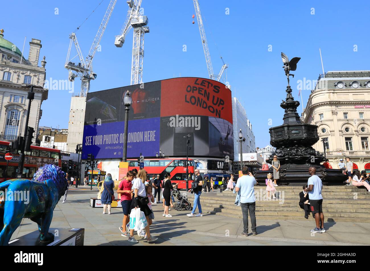 Piccadilly Circus als London öffnet sich im September 2021 wieder, als wir lernen, mit dem Covid-Virus in Großbritannien zu leben Stockfoto