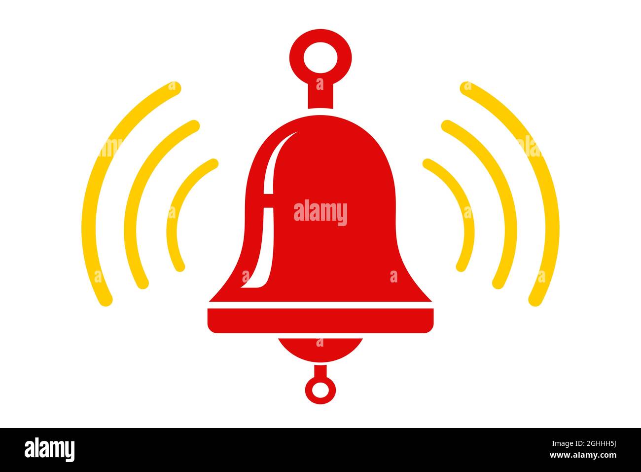 Vektor-Symbol der roten Metallglocke. Vector klingelnde Glocke für Wecker und Smartphone-Anwendungsalarm. Stock Vektor
