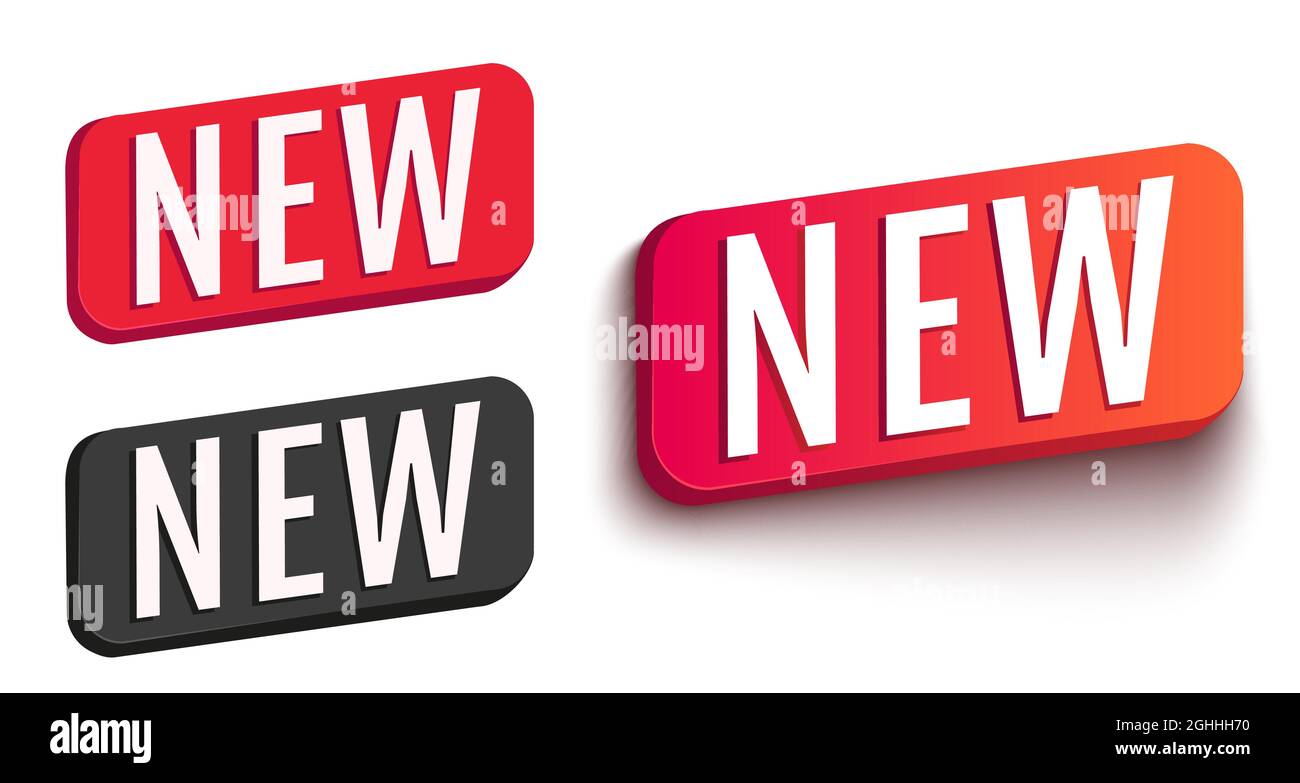 Vektorset-Symbole für neue Beschriftungen. Neue Banner im realistischen ...