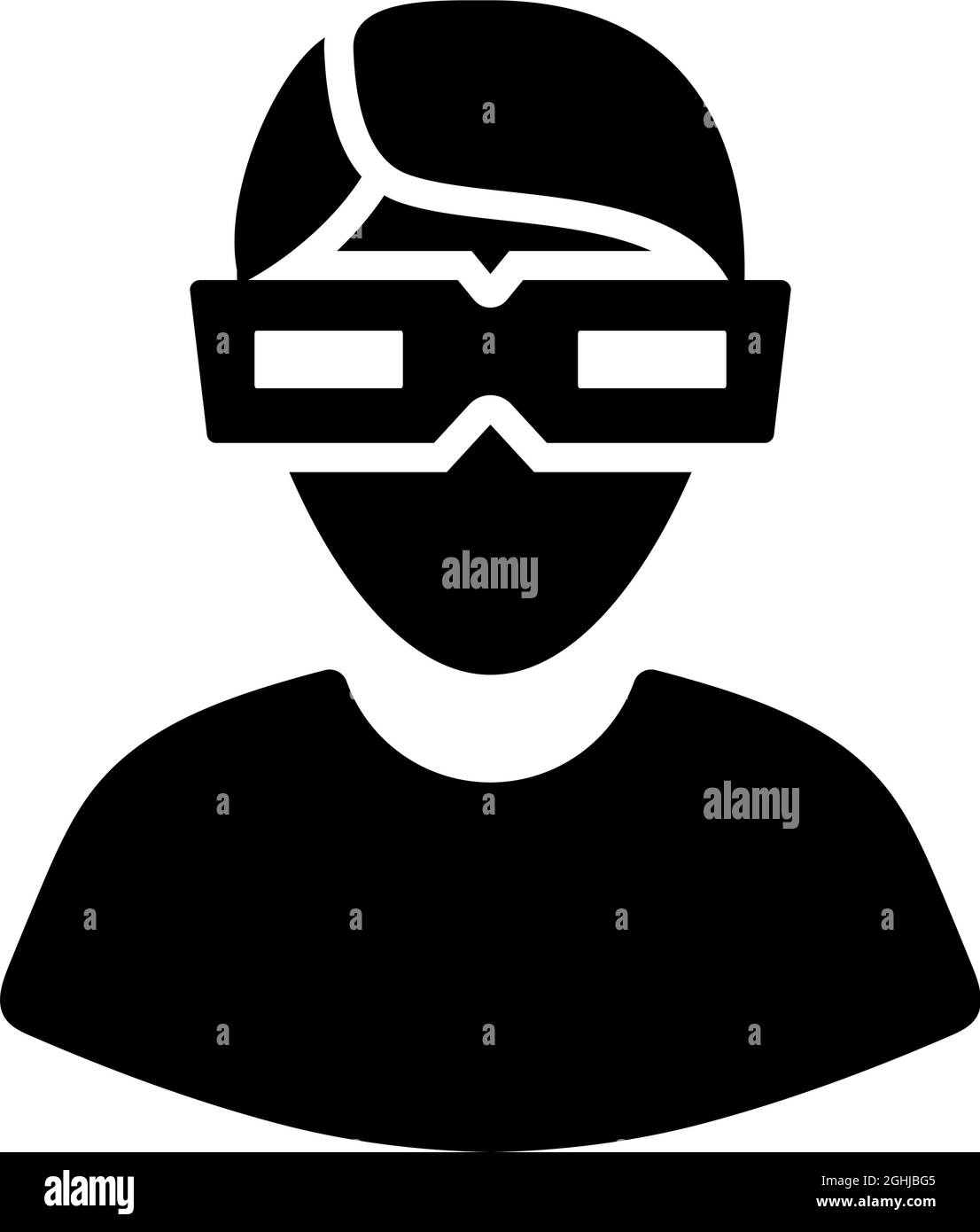 Mann mit 3d-Brille Symbol. Schwarzes Stencil-Design. Vektorgrafik. Stock Vektor