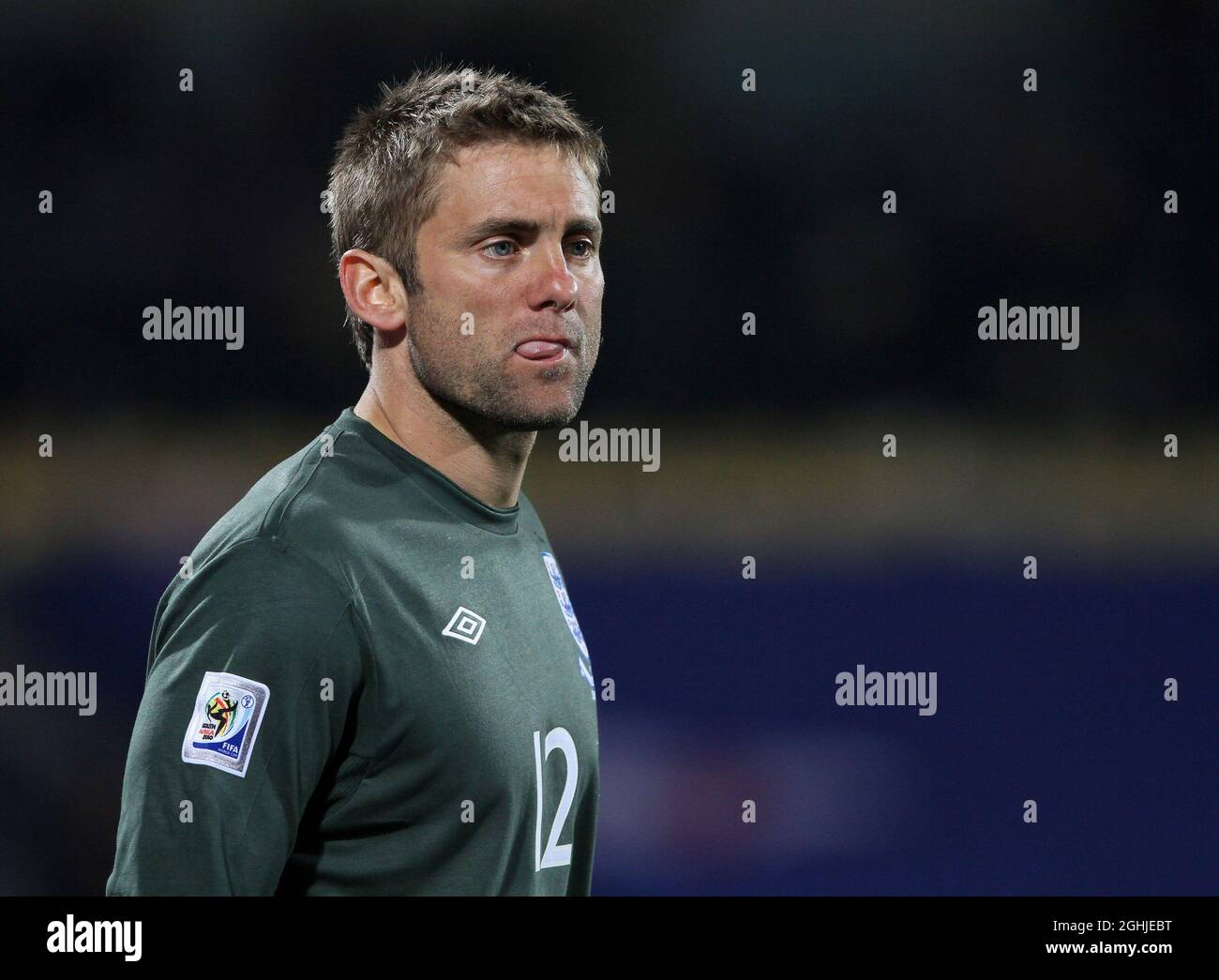 Englands Robert Green während der FIFA Fußball-Weltmeisterschaft 2010, Gruppe-C-Spiel zwischen England und den USA im Royal Bafokeng Stadium, Rustenburg, Südafrika. Stockfoto