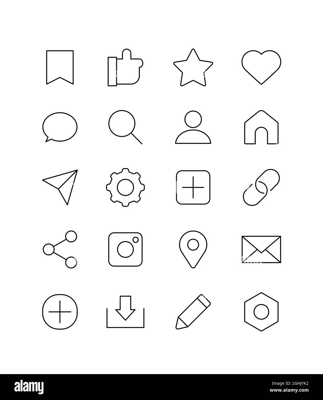 Soziale Medien, symbole für die sns-Linie. Web, App-Symbol festgelegt. Stockfoto