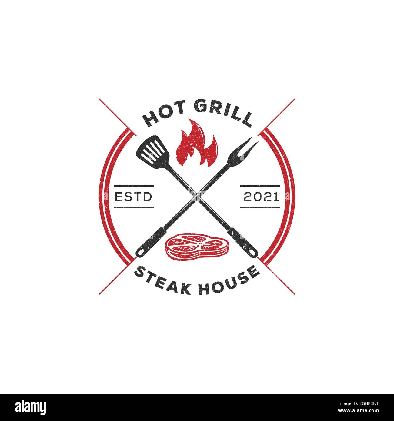 Steak House rustikales Logo Emblem, Vintage Retro Countryside BBQ Grill Vektor Illustration Symbol Stock Vektor