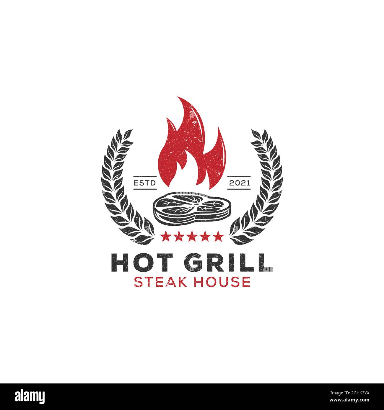 Hot Grill Steak House vintage Logo Designs, Fleisch Grill Restaurant rustikalen Vektor-Illustration Stock Vektor