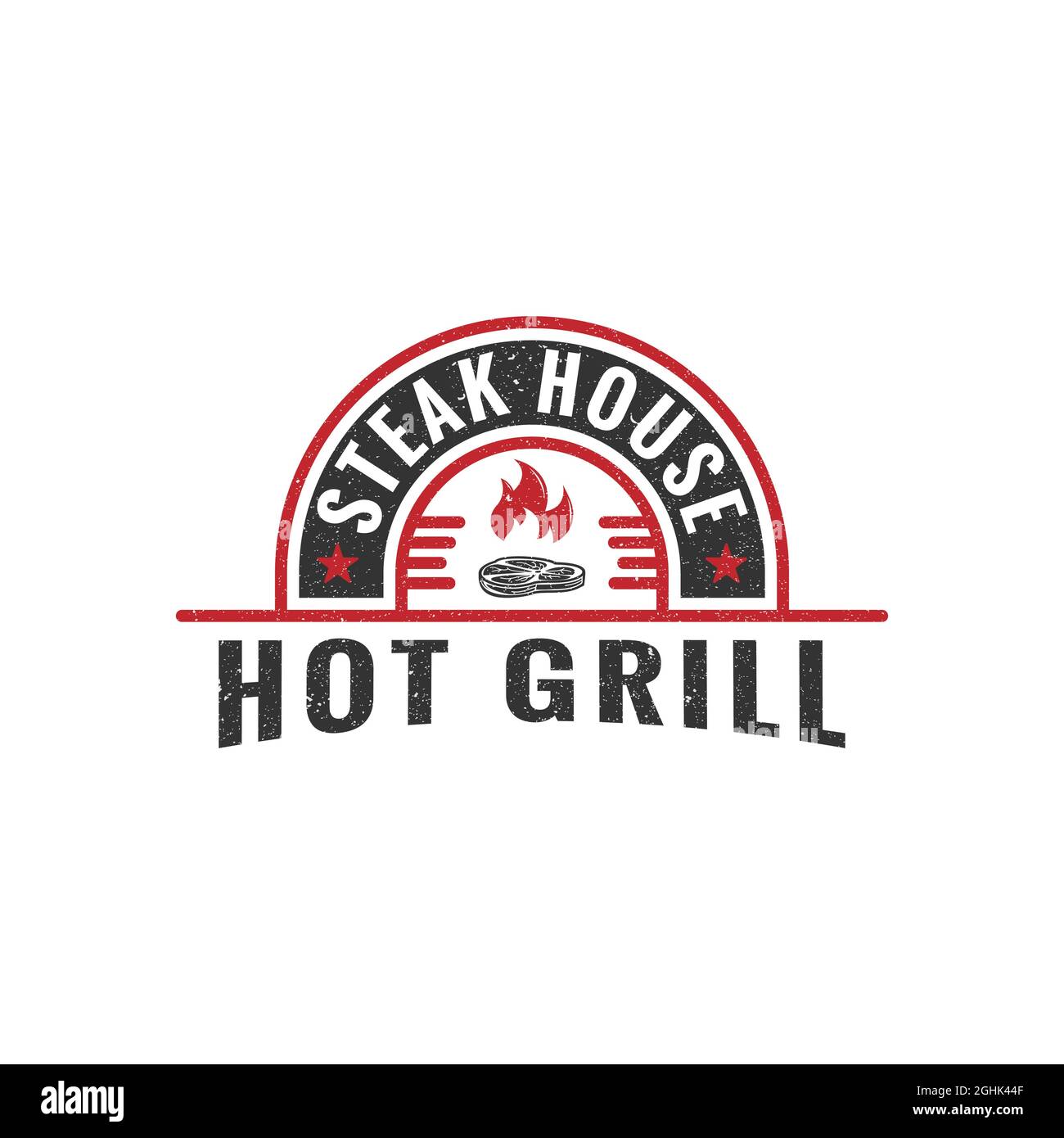 Heißer Grill Steak House rustikales Logo Emblem, Vintage Retro Grill Grill Vektor Illustration Symbol Stock Vektor