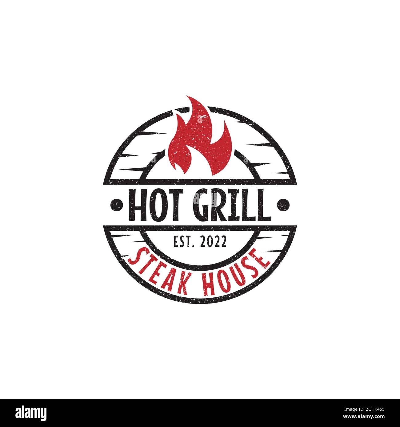 Rustikales Hot Grill Steak House Logo Design, Bar und Grill Vektor Illustration, am besten für Lebensmittel Restaurant Zeichen Symbol Stock Vektor