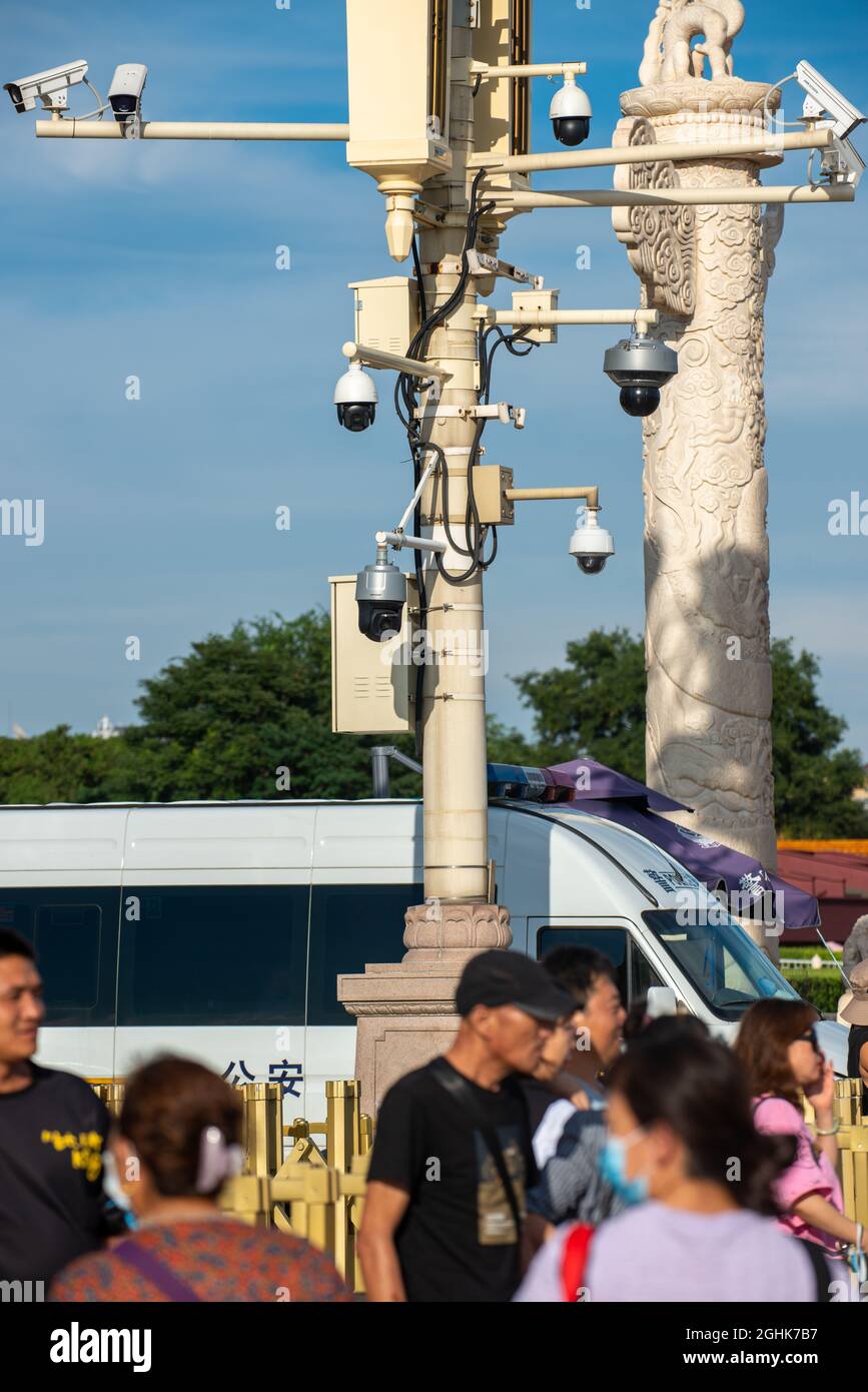 Überwachungskameras in der Nähe des Tiananmen-Platzes in Peking, China. 07-Sep-2021 Stockfoto