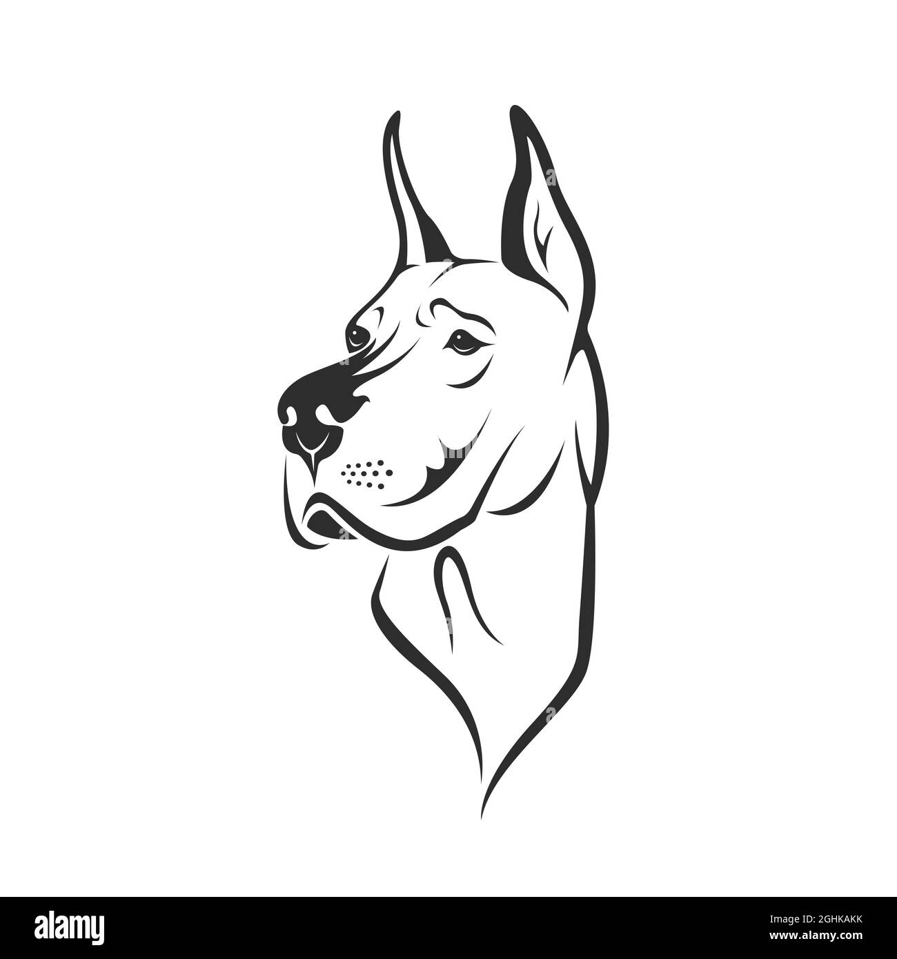 Vektor eines Hundekopfes (Dogge oder Deutscher Mastiff oder Dänischer Hund) auf weißem Hintergrund. Haustier. Tier. Leicht editierbare Vektorgrafik mit Ebenen. Stock Vektor Vektor eines Hundekopfes (Dogge oder Deutscher Mastiff oder Dänischer Hund) auf weißem Hintergrund. Haustier. Tier. Leicht editierbare Vektorgrafik mit Ebenen. Stock Vektor