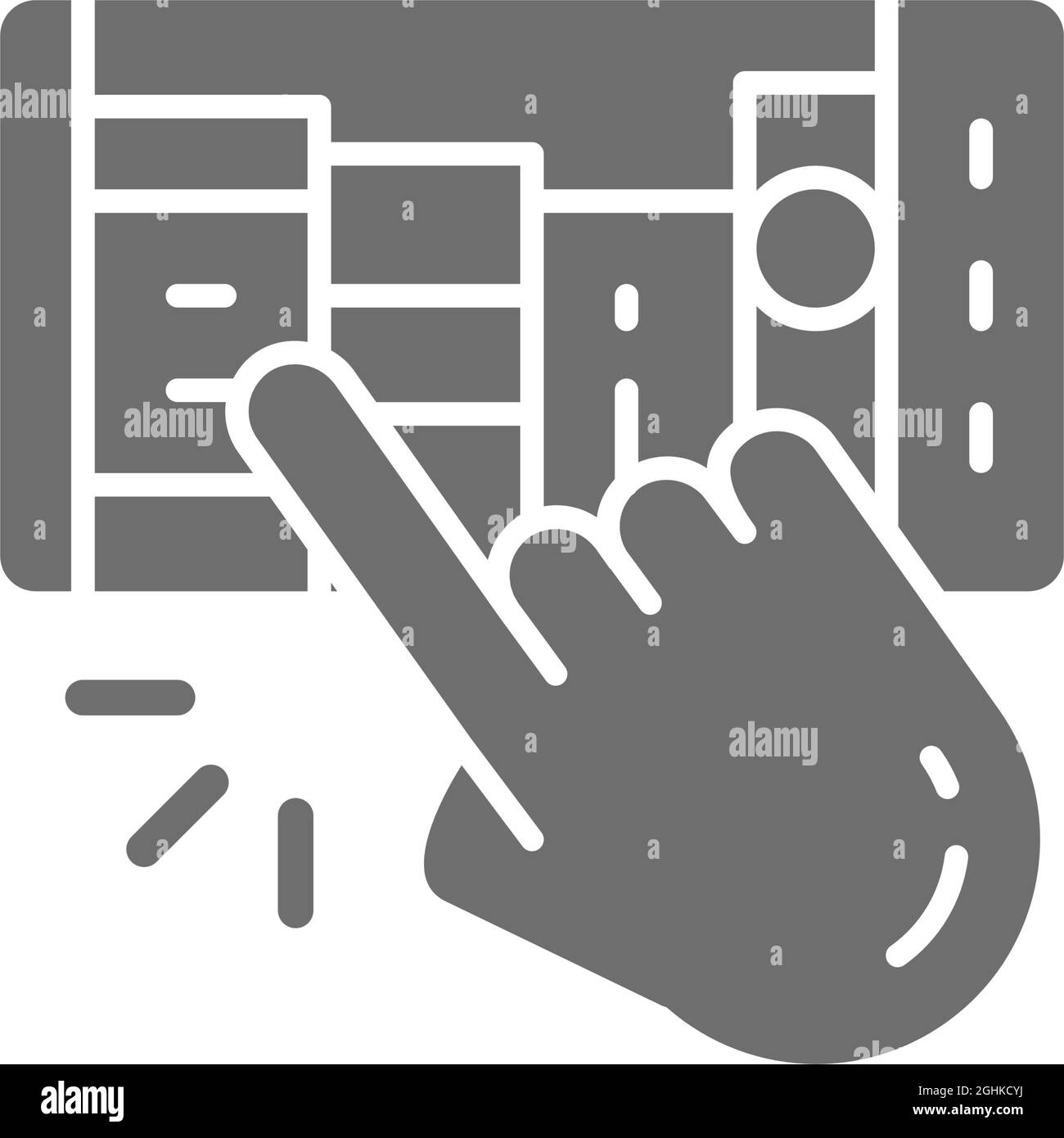 Hand mit Handy, Mann wählt e-book, e-Bibliothek grauen Symbol. Stock Vektor