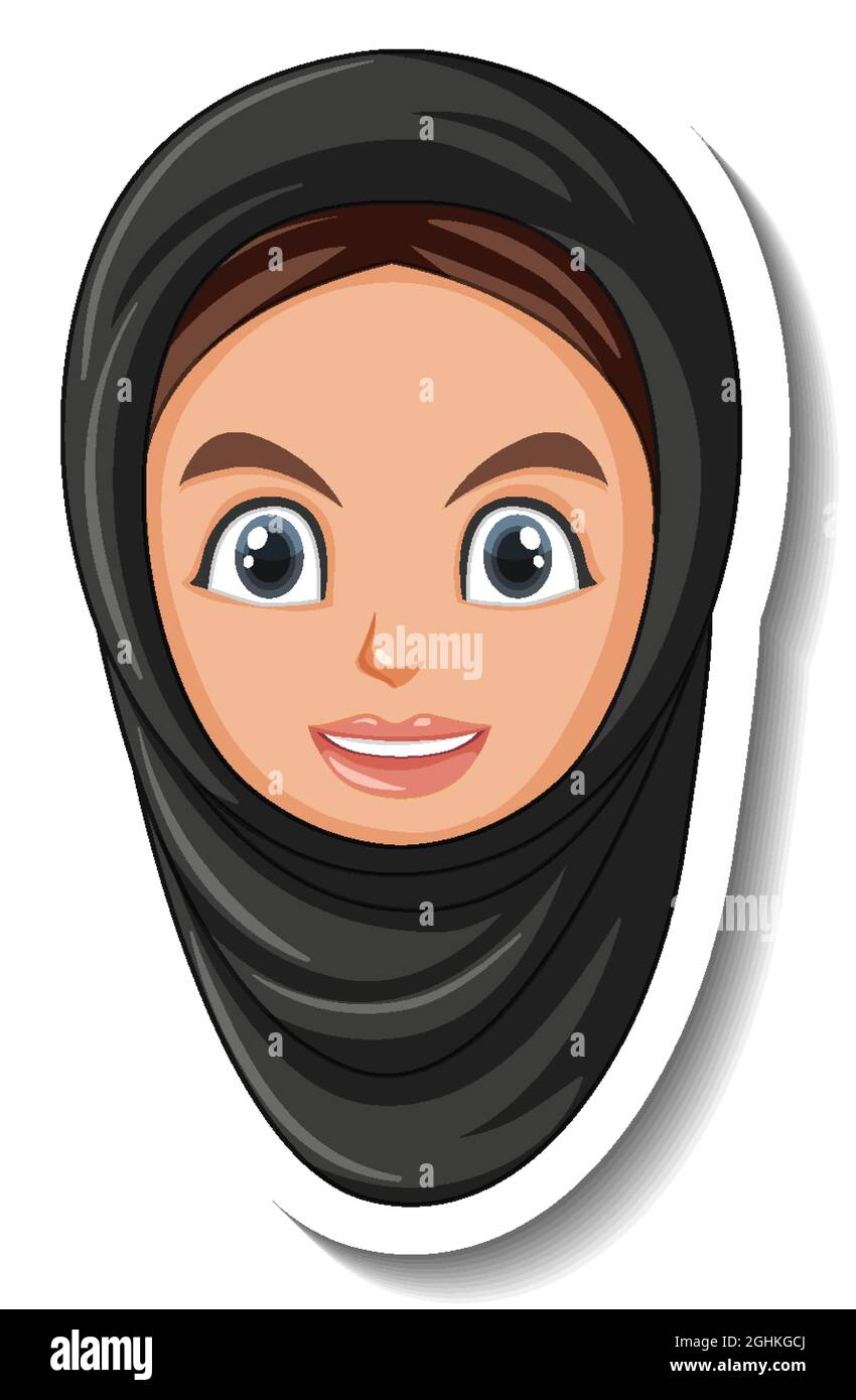 Arabische Frau Cartoon Aufkleber auf weißem Hintergrund Illustration Stock Vektor