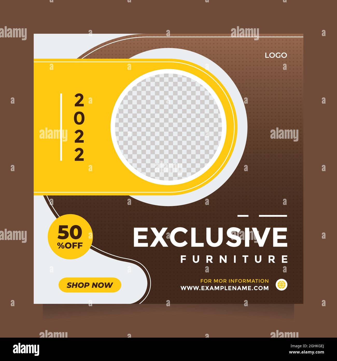 Saubere Möbel Verkauf Förderung Design-Vorlage für Social Media instagram Post und Banner . Moderner braun-gelber Designvektor mit einer Fotocollage Stock Vektor