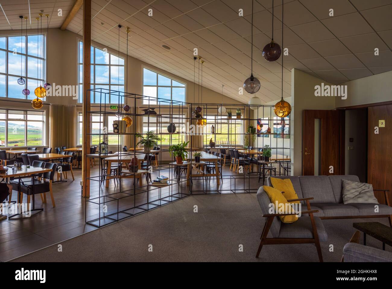 Restaurant-Interieur des Hotel Gullfoss im Süden Islands Stockfoto