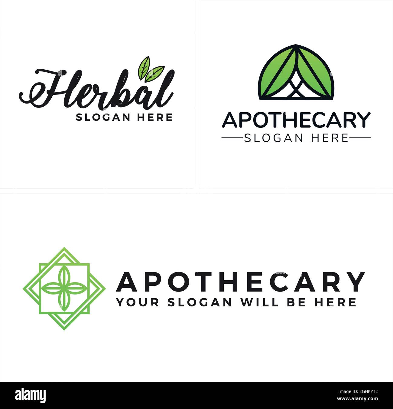 Einzelhandel Apotheker Kräuterblatt natürliches Logo-Design Stock Vektor