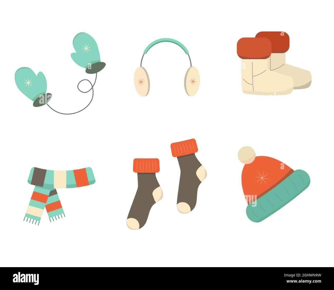 Icons Set der Winterkleidung.flache Illustration Stock Vektor