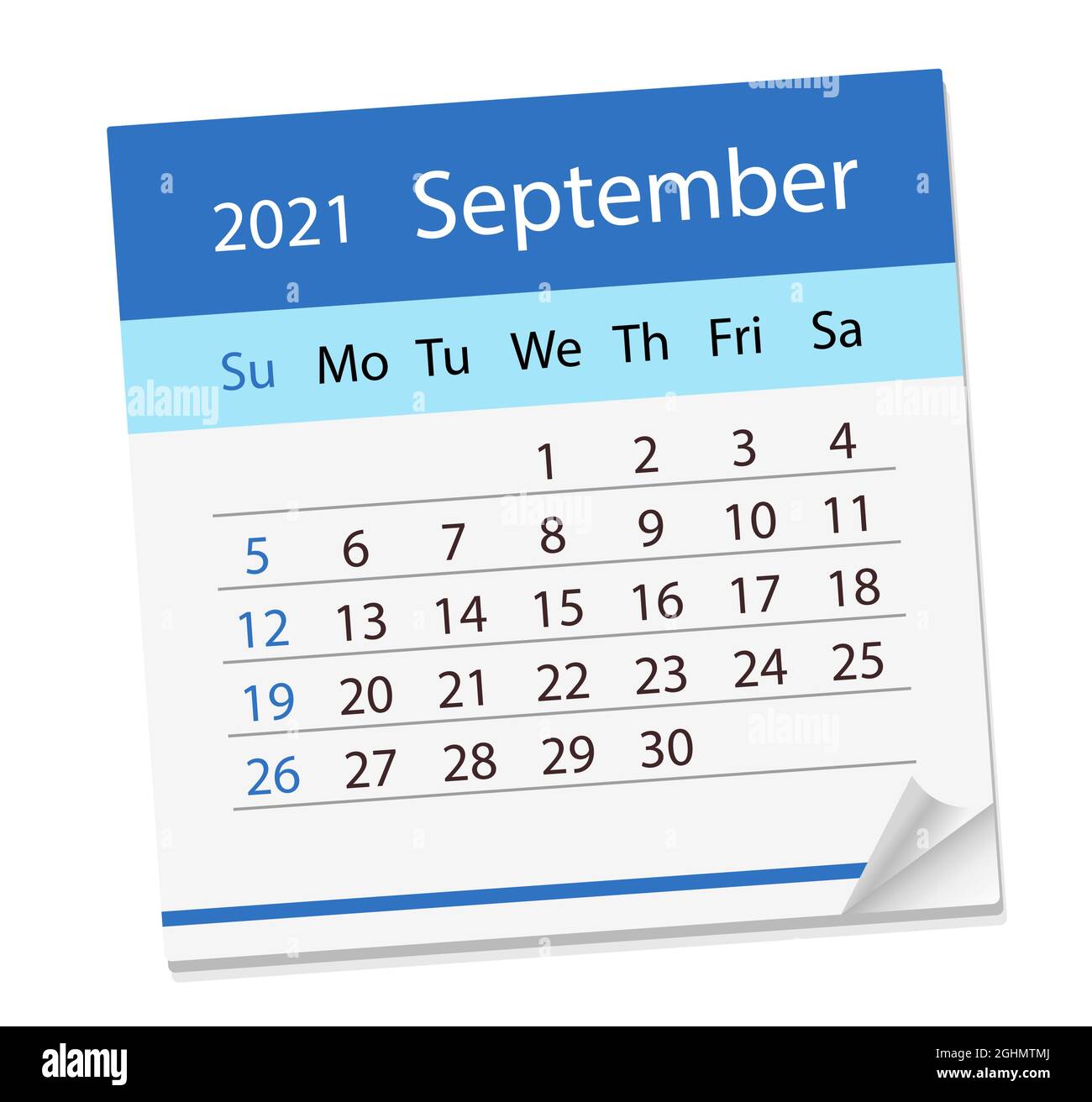 Kalenderblatt für den Monat September 2021. Stock Vektor