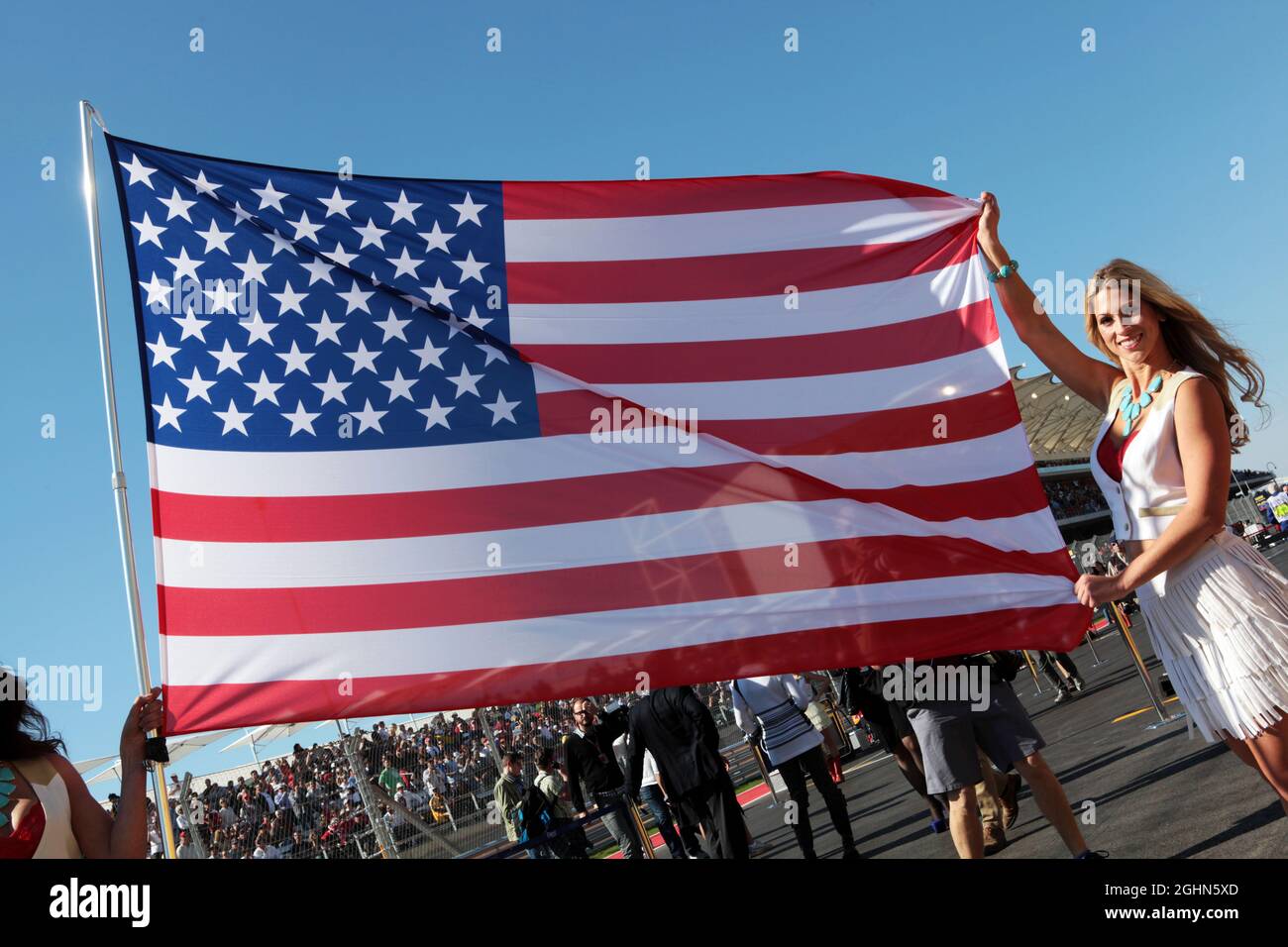 USA Flagge auf dem Gitter. 18.11.2012. Formel-1-Weltmeisterschaft, Rd 19, großer Preis der Vereinigten Staaten, Austin, Texas, USA, Wettkampftag. Stockfoto