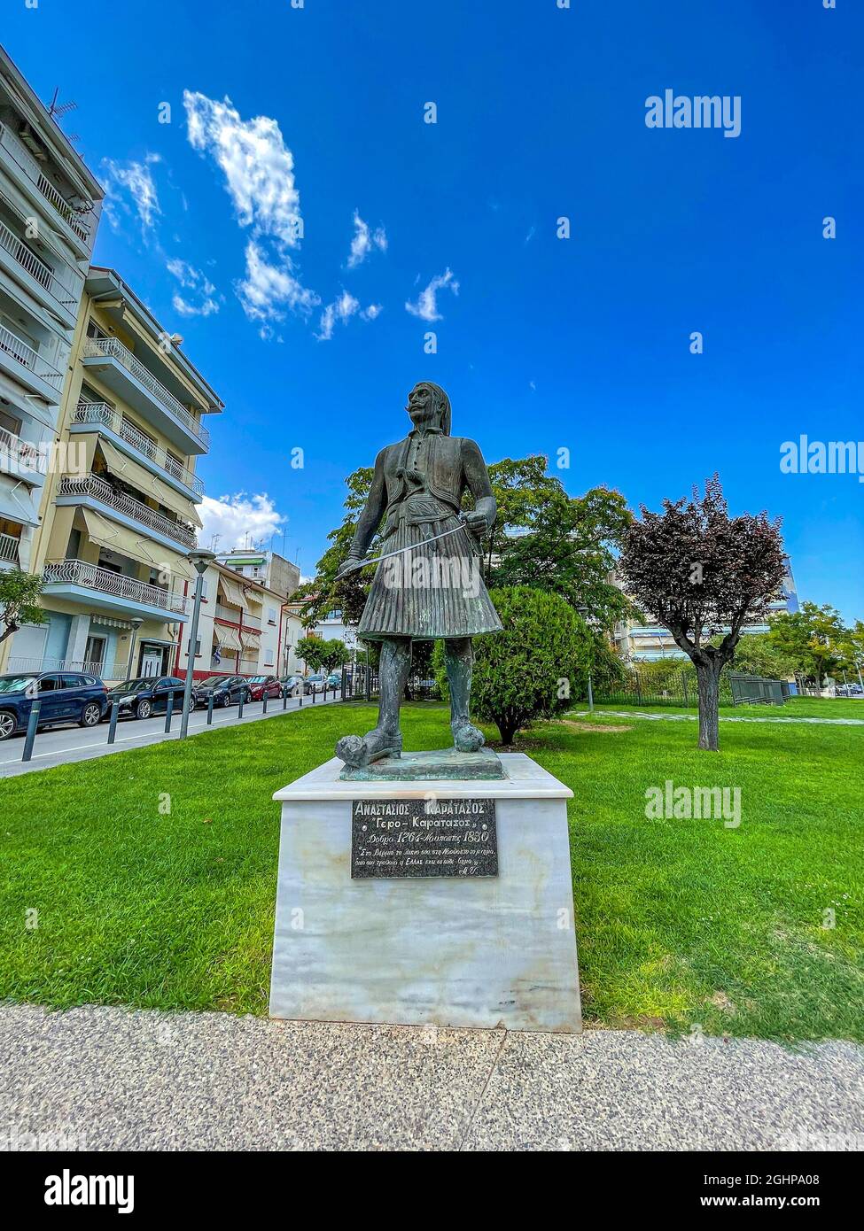 Anastasios Caratasos (Gerocaratasos) Statue, ein Militärkommandeur während der griechischen Revolution und einer der wichtigsten Kämpfer der Revolution Stockfoto