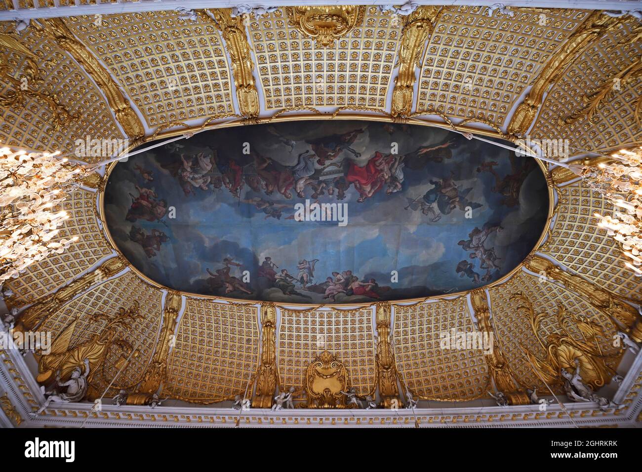 Deckenmalerei, Marmorsaal, Neues Schloss, Schloss Sanssouci, Potsdam, Brandenburg, Deutschland Stockfoto