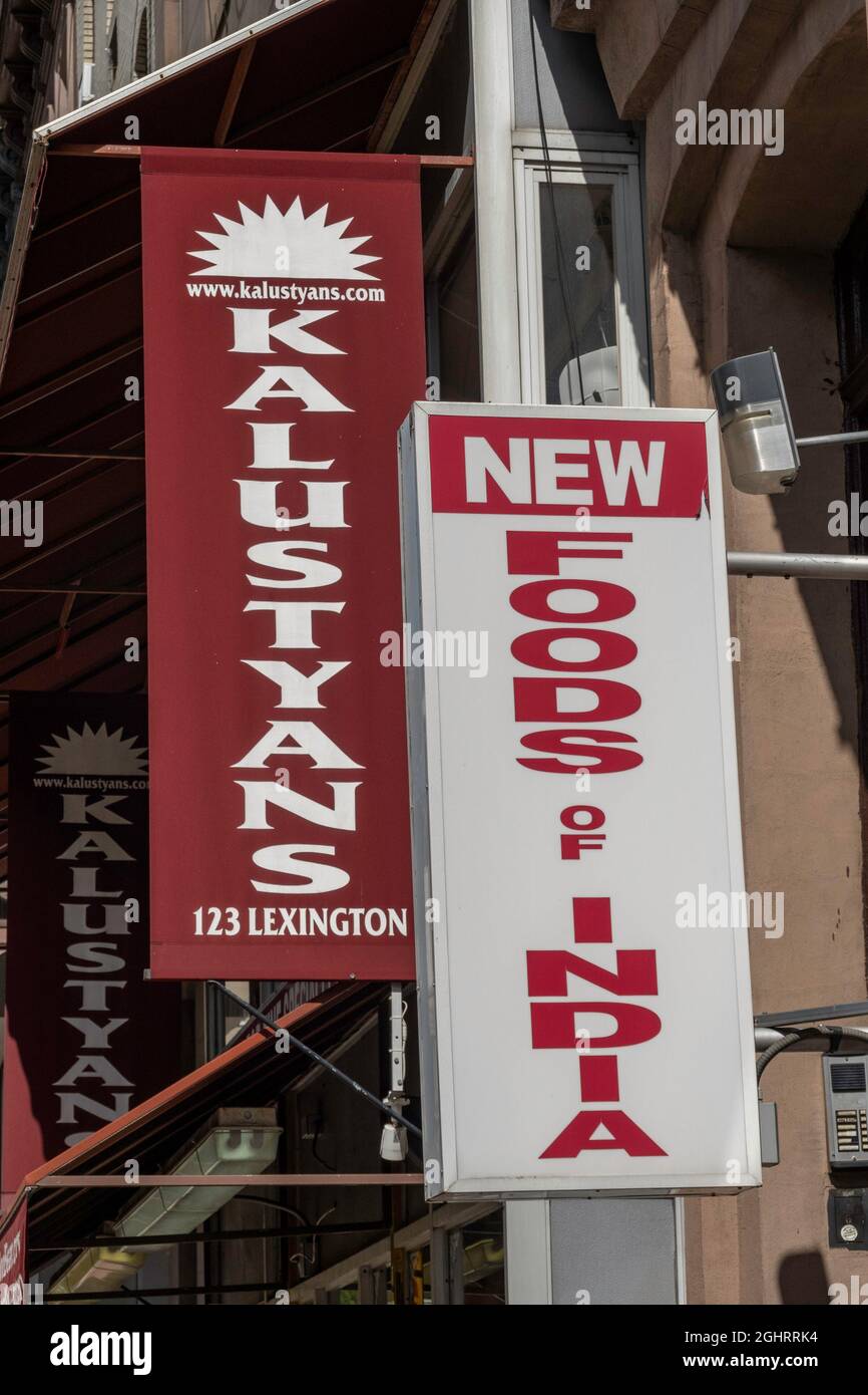 Kalustyans Indian Spice Shop ist ein Spezialitätengeschäft in Murray Hill, New York City, USA Stockfoto