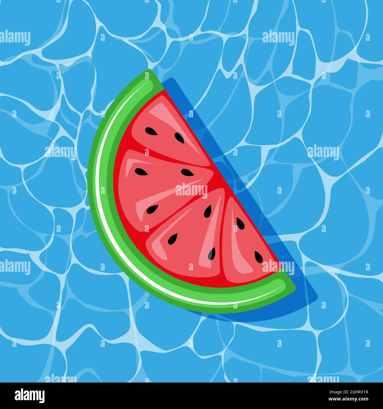 Pool infantable Wassermelone Stück Matratze auf Wasser Textur. Stock Vektor
