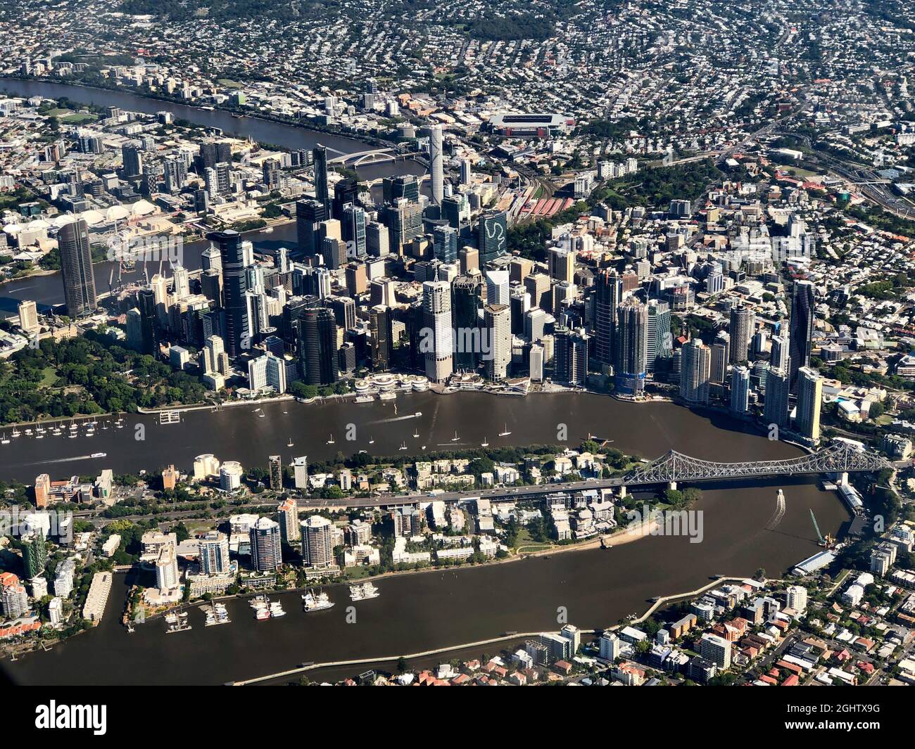 Luftaufnahme der Story Bridge und Kangaroo Point, Brisbane, Queensland, Australien Stockfoto