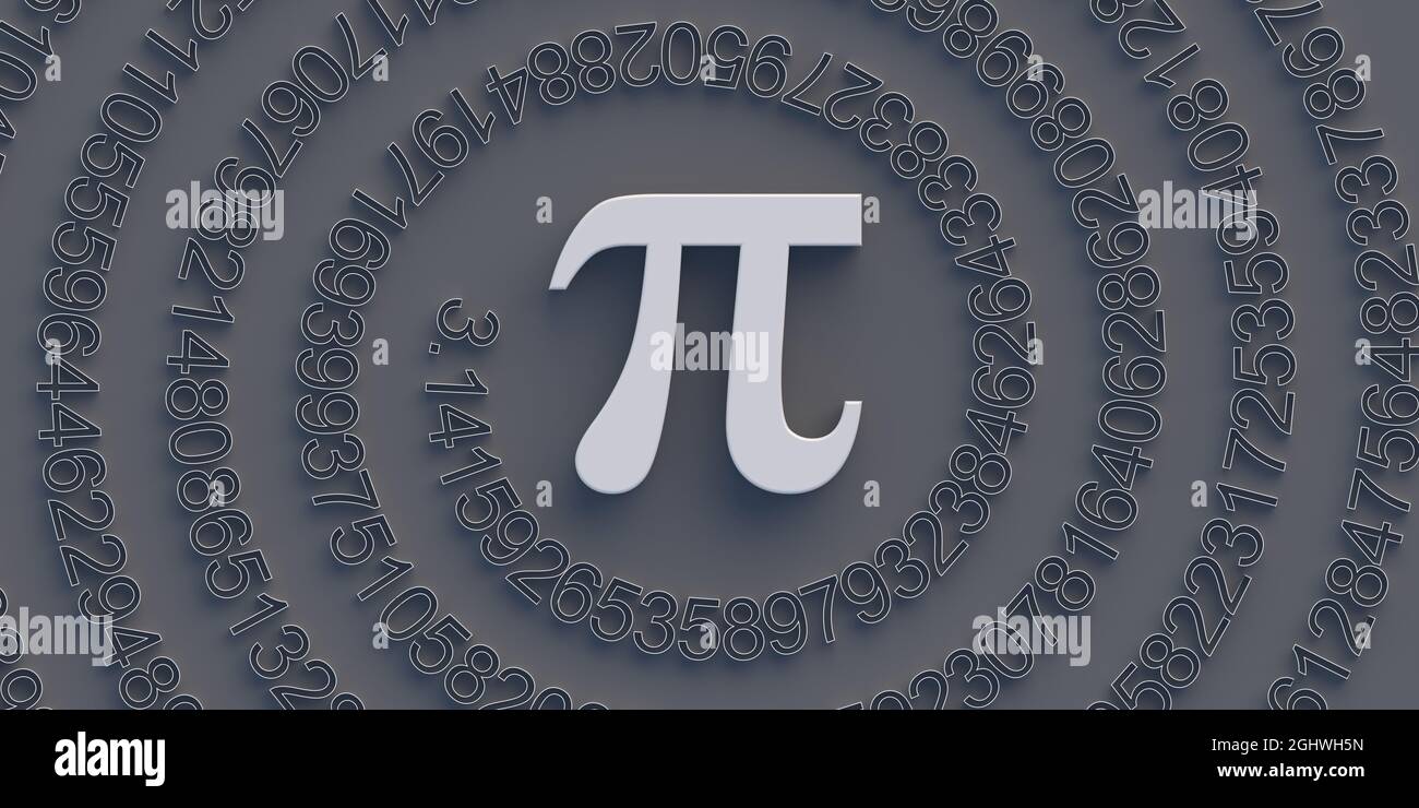 Pi griechischer Buchstabe, mathematisches Symbol und Dezimalsequenz. Konstante irrationale Zahl, Mathematik und Wissenschaftskonzept, internationaler PI-Tag 1. März Stockfoto